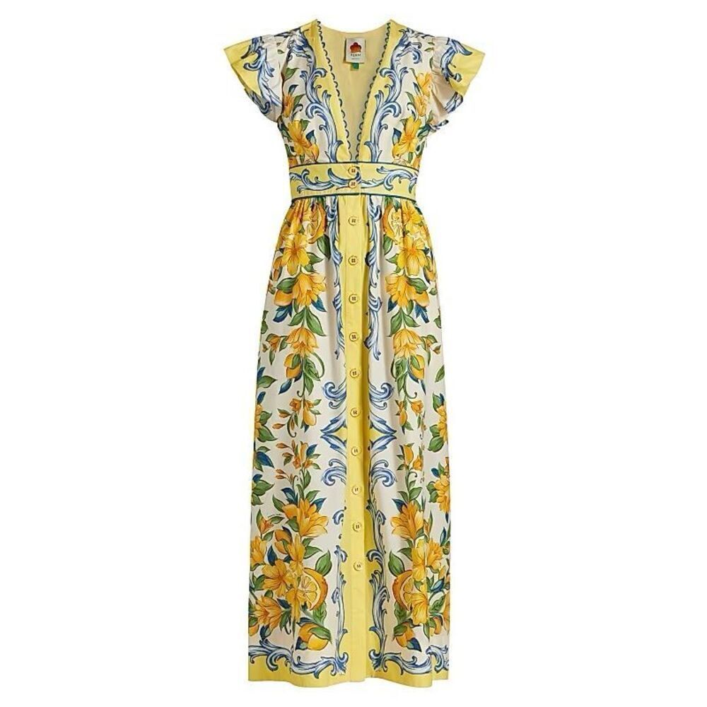 Farm Rio Women's Multicolor Sicily Scarf Print Cotton Maxi Dress Size Small NWOT